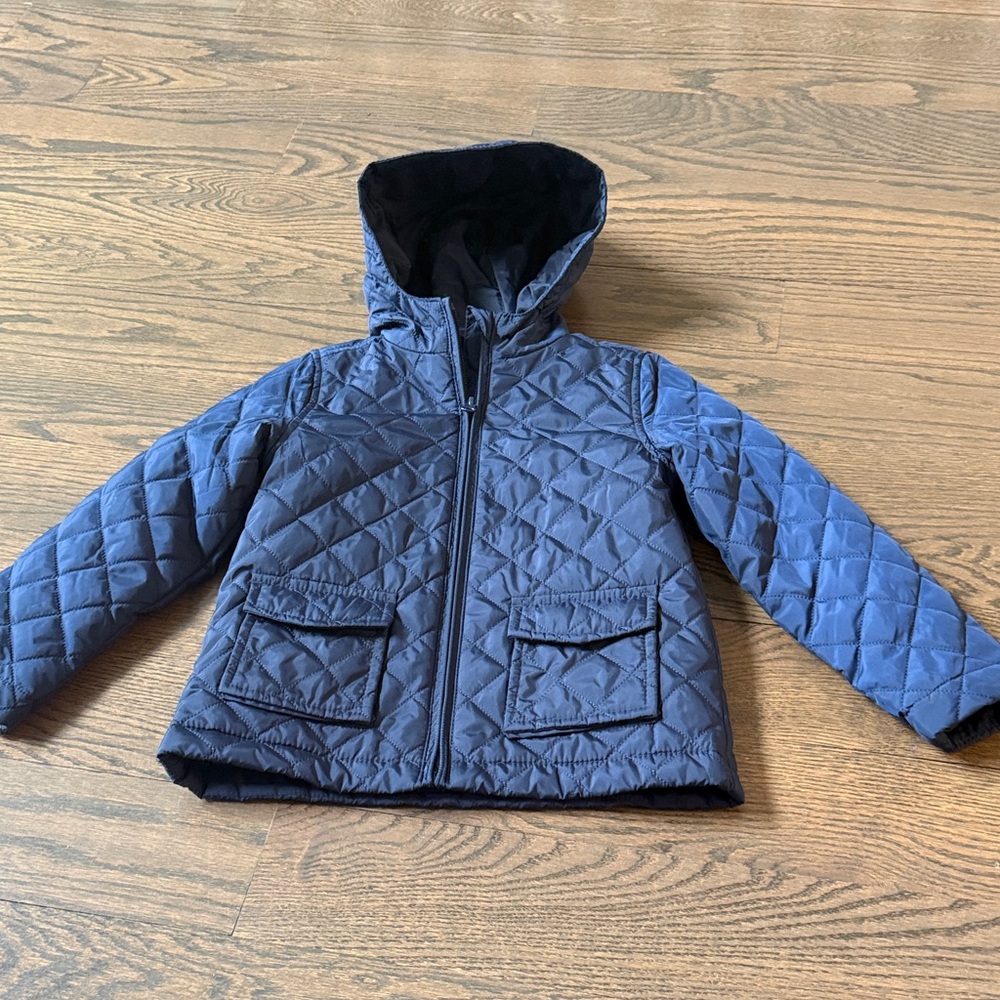 Kids Quilted Hooded Jacket - Navy Blue